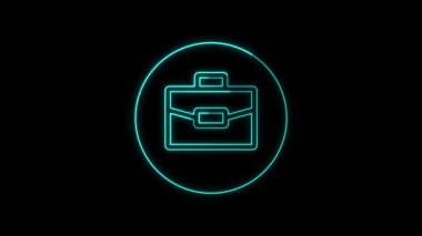 Parlayan neon hattı evrak çantası simgesi siyah arkaplanda izole edildi. İş ilanı. İş portföyü. Renkli taslak konsepti. Vektör