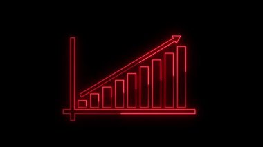 Kırmızı zemin üzerinde ok simgesi olan parlak neon çizgili merdivenler. Renkli taslak konsepti. vektör
