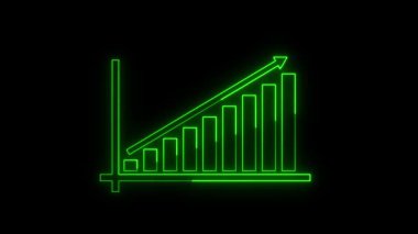 Oklu bar çizelgesi. grafik, grafik, grafik, grafik. İş büyümesi. Koyu arkaplanda neon biçimi simgesi