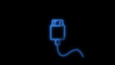Elektrik kablosu. Neon tarzı ikon. Karanlık arka planda izole. vektör illüstrasyonu.