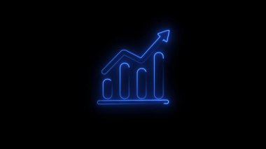 Parlayan neon çizgisi grafiği ve siyah arkaplanda izole edilmiş bir ok. Muhasebe tabelasında rapor çizelgesi simgesi. denetim, denetim, planlama, planlama.