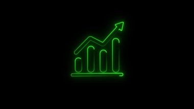 Siyah arkaplanda izole edilmiş grafik simgesi ile parlayan neon çizgi grafiği.. metin dosyası simgesi. Muhasebe işareti. Denetim, analiz, planlama. Renkli özet