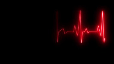 Siyah arka planda kırmızı kardiyogram kalp. 3d illüstrasyon