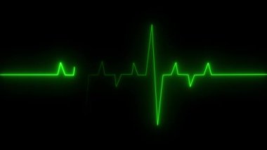Siyah arkaplanda kardiyogramı olan yeşil neon kalp