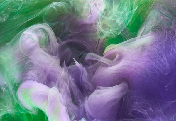 Zielony Fioletowy Dym Abstrakcyjne Tło Farba Akrylowa Podwodna Eksplozja — Zdjęcie stockowe