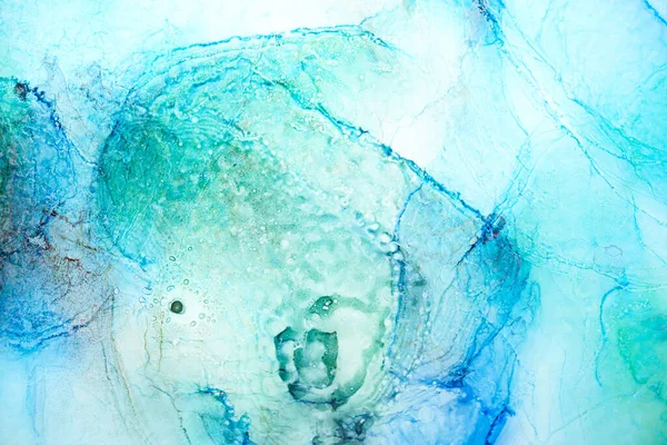 Alkohol Inkoust Abstraktní Pozadí Modrá Zlatá Akrylová Barva Vodě Struktura — Stock fotografie