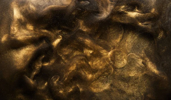Złoty Błyszczący Abstrakcyjny Tło Luksusowy Czarny Dym Farba Akrylowa Podwodna — Zdjęcie stockowe