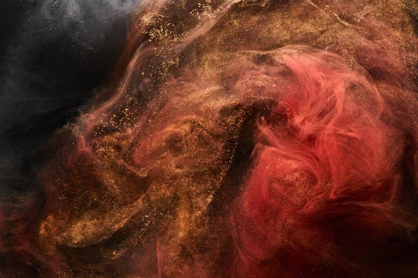 Röd Svart Glittrande Abstrakt Bakgrund Lyx Gyllene Rök Akrylfärg Undervattensexplosion — Stockfoto