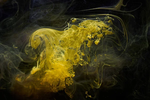 Geel Donker Abstracte Achtergrond Luxe Gekleurde Rook Acrylverf Onderwater Explosie — Stockfoto