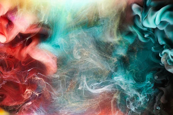 五彩斑斓的抽象背景 奢华的深金色烟雾 水下丙烯酸涂料爆炸 宇宙涡旋墨水 — 图库照片