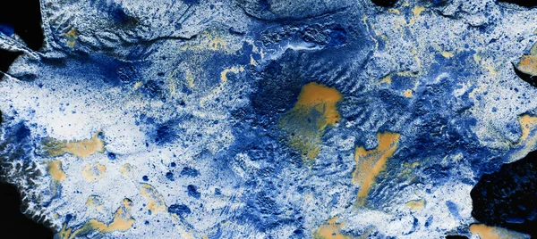 Alkol Mürekkebi Soyut Lüks Arka Plan Altın Mavisi Kontrastlı Fırça — Stok fotoğraf