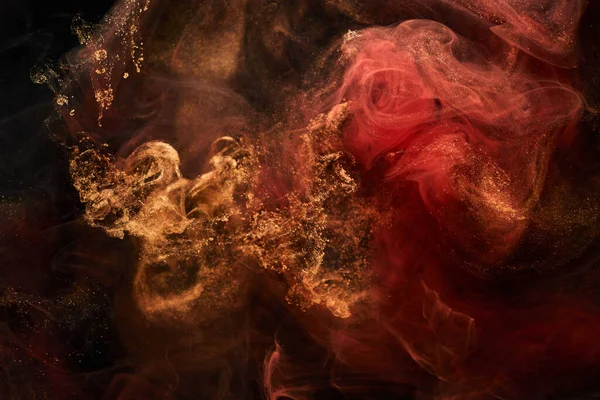 Fond Abstrait Étincelant Noir Rouge Fumée Dorée Luxe Explosion Sous — Photo