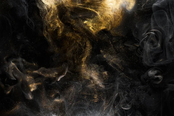 Χρυσή Αφρώδη Αφηρημένη Φόντο Πολυτελές Μαύρο Καπνό Ακρυλικό Χρώμα Υποβρύχια — Φωτογραφία Αρχείου