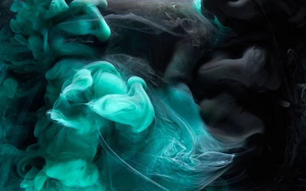 エメラルド抽象的な背景 豪華な煙 アクリル塗料水中爆発 宇宙渦巻くアクアマリンインク — ストック写真