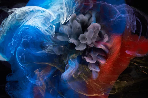 青のインクの抽象的な背景 フック 化粧品のためのアクリル絵具の背景 神秘的な煙雲 カラフルな霧 — ストック写真