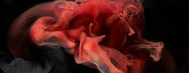 Kırmızı siyah mürekkep soyut arka plan. Parfüm, nargile ve kozmetik ürünleri için akrilik boya arka planı. Gizemli duman bulutları, renkli sis