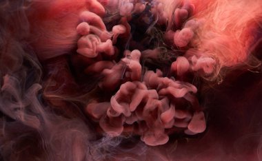 Kırmızı mürekkep soyut arka plan. Parfüm, nargile ve kozmetik ürünleri için akrilik boya arka planı. Gizemli duman bulutları, renkli sis