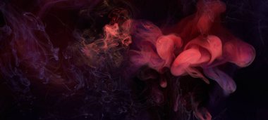 Kırmızı mor mürekkep soyut arka plan. Parfüm, nargile ve kozmetik ürünleri için akrilik boya arka planı. Gizemli duman bulutları, renkli sis