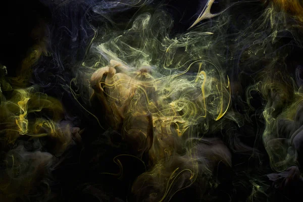 黄色深暗抽象的背景 豪华的彩色烟雾 水下丙烯酸涂料爆炸 宇宙涡旋墨水 — 图库照片