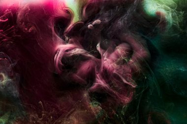 Rengarenk mürekkep soyut arkaplanı karşıtlığı. Parfüm, nargile ve kozmetik ürünleri için akrilik boya arka planı. Gizemli duman bulutları, renkli sis