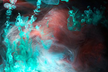 Zümrüt kırmızı mürekkep soyut arka plan. Parfüm, nargile ve kozmetik ürünleri için akrilik boya arka planı. Gizemli duman bulutları, renkli sis