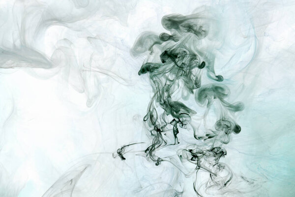 Emerald green ink abstract background. Acrylic paint backdrop for perfume, hookah, cosmetics. Mysterious smoke clouds, colorful fog