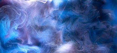 Mavi mürekkep soyut arka plan. Parfüm, nargile ve kozmetik ürünleri için akrilik boya arka planı. Gizemli duman bulutları, renkli sis