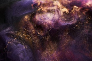 Lilac sparkling abstract background, luxury gold smoke, acrylic paint underwater explosion, cosmic swirling ink clipart