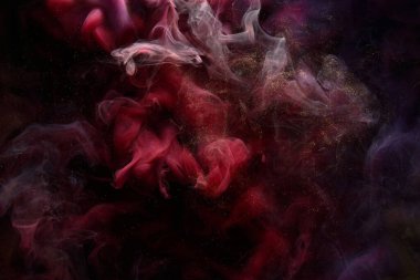 Çok renkli, ışıl ışıl, soyut arka plan, lüks, koyu altın dumanı, su altında akrilik boya patlaması, kozmik dönen mürekkep.