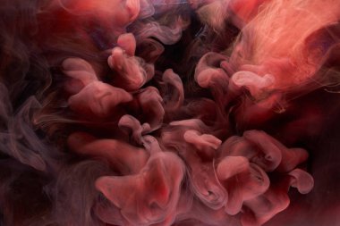 Kırmızı mürekkep soyut arka plan. Parfüm, nargile ve kozmetik ürünleri için akrilik boya arka planı. Gizemli duman bulutları, renkli sis