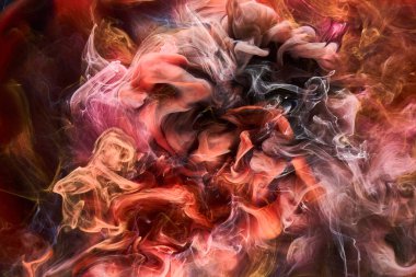 Kırmızı siyah mürekkep soyut arka plan. Parfüm, nargile ve kozmetik ürünleri için akrilik boya arka planı. Gizemli duman bulutları, renkli sis