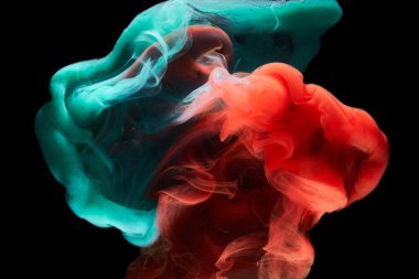 Zümrüt kırmızı mürekkep soyut arka plan. Parfüm, nargile ve kozmetik ürünleri için akrilik boya arka planı. Gizemli duman bulutları, renkli sis