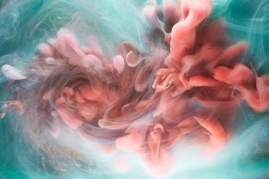 Zümrüt kırmızı mürekkep soyut arka plan. Parfüm, nargile ve kozmetik ürünleri için akrilik boya arka planı. Gizemli duman bulutları, renkli sis