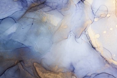 Alkol mürekkebi soyut arka plan. Suda mavi altın renkli akrilik boya. Mermer dokusu. Yazdırma deseni