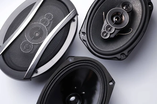 Black Car Sound Speakers Close White Background Audio System Hard — Stock Photo, Image
