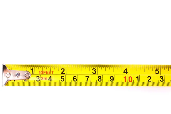黄色木匠测量带 与白色背景隔绝厘米 建筑工具 — 图库照片