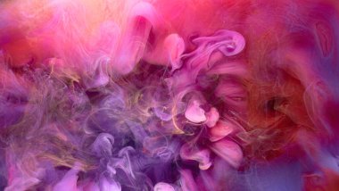 Pembe mürekkebin karşıtlığı soyut bir arka plan. Parfüm, nargile ve kozmetik ürünleri için akrilik boya arka planı. Gizemli duman bulutları, renkli sis