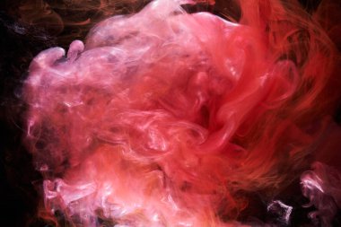 Kırmızı siyah mürekkep soyut arka plan. Parfüm, nargile ve kozmetik ürünleri için akrilik boya arka planı. Gizemli duman bulutları, renkli sis