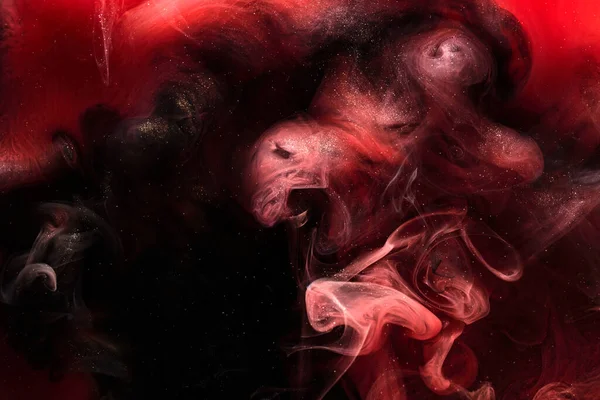 赤黒インクの抽象的な背景 フック 化粧品のためのアクリル絵具の背景 神秘的な煙雲 カラフルな霧 — ストック写真