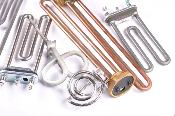 Set Different Types Tubular Electric Heating Elements Made Steel Washing — Stock Photo, Image