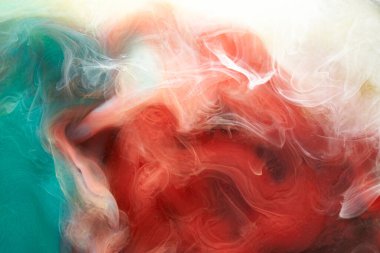 Zümrüt kırmızı mürekkep soyut arka plan. Parfüm, nargile ve kozmetik ürünleri için akrilik boya arka planı. Gizemli duman bulutları, renkli sis