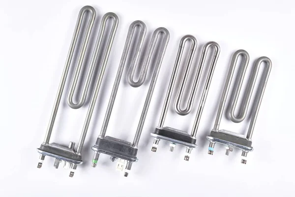 Set Different Types Tubular Electric Heating Elements Made Steel Washing — Stock Photo, Image