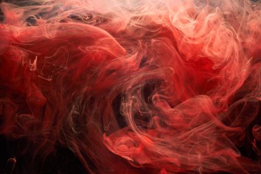 Kırmızı mürekkep soyut arka plan. Parfüm, nargile ve kozmetik ürünleri için akrilik boya arka planı. Gizemli duman bulutları, renkli sis