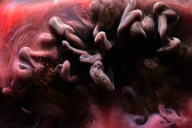 Kırmızı siyah mürekkep soyut arka plan. Parfüm, nargile ve kozmetik ürünleri için akrilik boya arka planı. Gizemli duman bulutları, renkli sis