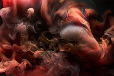 Kırmızı siyah mürekkep soyut arka plan. Parfüm, nargile ve kozmetik ürünleri için akrilik boya arka planı. Gizemli duman bulutları, renkli sis