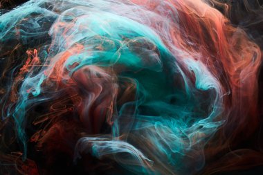 Zümrüt kırmızı mürekkep soyut arka plan. Parfüm, nargile ve kozmetik ürünleri için akrilik boya arka planı. Gizemli duman bulutları, renkli sis