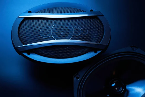 Black Car Sound Speakers Close Black Background Audio System Hard — Stock Photo, Image