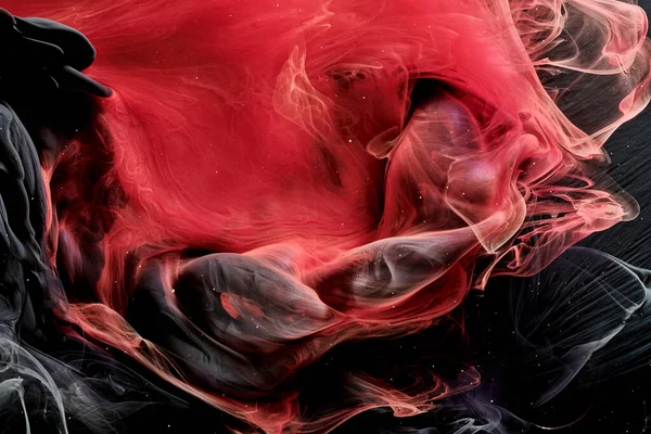 赤黒の抽象的な海の背景 水の下の塗料のスプラッシュや波 動きの煙の雲 — ストック写真