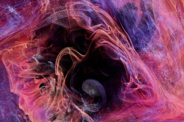 Multicolored contrast outer space abstract background, clouds of interstellar smoke in motion, cosmic swirl of paints