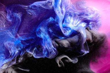 Multicolored contrast outer space abstract background, clouds of interstellar smoke in motion, cosmic swirl of paints